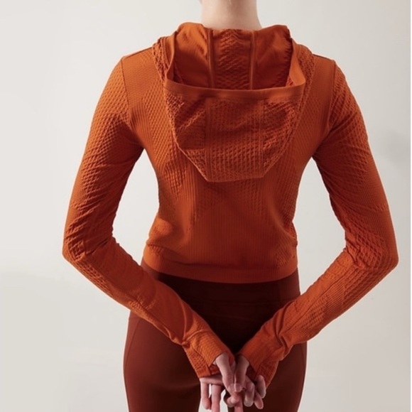 NWOT Athleta Flurry Seamless Cropped Hoodie in Foliage Orange Size S - Picture 3 of 13